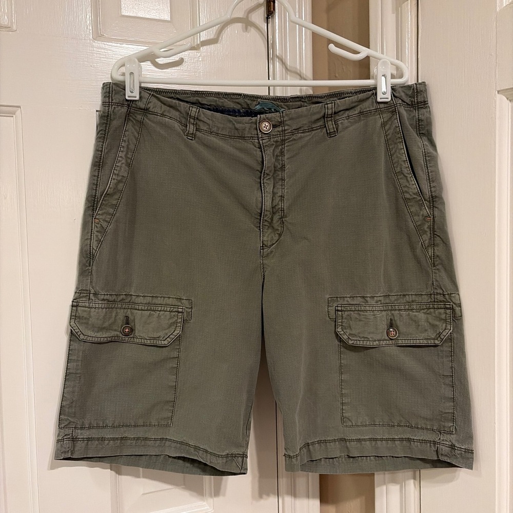 Tommy Bahama Mens Classic Fit Cargo Shorts Green 35 Ripstop Cotton
